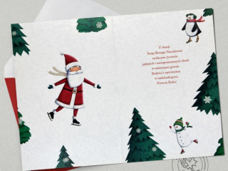 Kartka Świąteczna PAN DRAGON Star 156 "Mikołaj na łyżwach" z kolorową folią