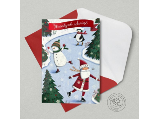 Kartka Świąteczna PAN DRAGON Star 156 "Mikołaj na łyżwach" z kolorową folią