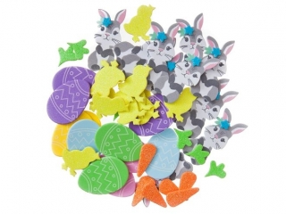 NAKLEJKI Z PIANKI - KR�LICZKI, KURCZACZKI, PISANKI I MARCHEWKI, 48 SZT.