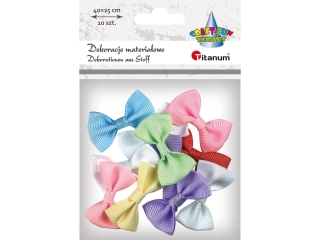 Aplikacje materiałowe kokardki 40x25mm rypsowe pastelowe koralowe, błękitne, miętowe, beżowe, bladoróżowe, białe gładkie 10szt.