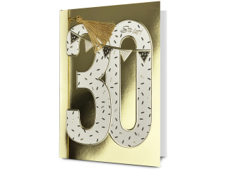 Kartka urodzinowa PAN DRAGON HM 200-3164 Biała cyfra w złocie "30"