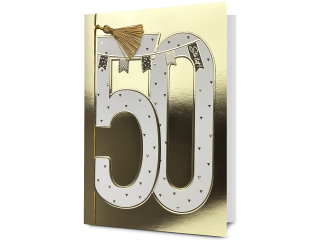 Kartka urodzinowa PAN DRAGON HM 200-3166 Biała cyfra w złocie "50"