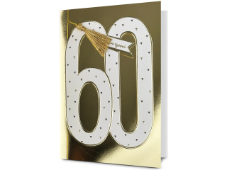 Kartka urodzinowa PAN DRAGON HM 200-3167 Biała cyfra w złocie "60"
