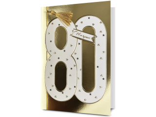 Kartka urodzinowa PAN DRAGON HM 200-3169 Bia�a cyfra w z�ocie "80"