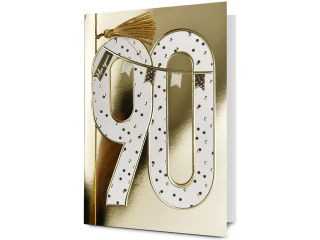 Kartka urodzinowa PAN DRAGON HM 200-3170 Biała cyfra w złocie "90"