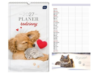 Kalendarz planner rodzinny 25x43 cm Zwierzaki 2027