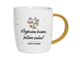 Kubek �wi�teczny PAN DRAGON Bia�y, Najpierw Kawa p�niej ca�us