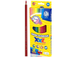 Kredki o��wkowe hexagonalne ASTRA GRAFIT XXL 4 mm - 12 kolor�w z temper�wk� HURT