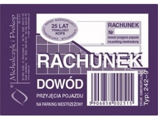 Druk 242-9 Rachunek dowód przyjęcia pojazdu na parking niest