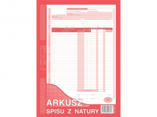 Druk 341-1 Arkusz spisu z natury A4