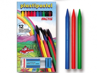 Kredki pastele plastikowe 12 kolorów FACTIS + gumka i temper