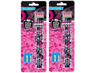 Ołówki z gumką 4szt Monster High + Temperówka