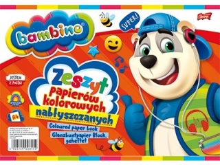 Zeszyt papierów kolorowych nabłyszczany A4 10k. BAMBINO